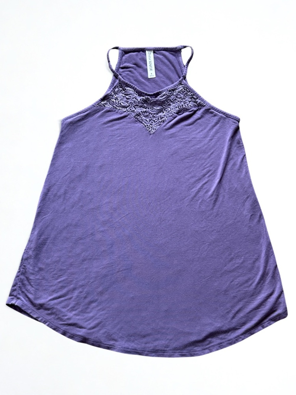 🩶5/$30 Zenana Signature Purple Lace Y-Neck Tank Top Size Small